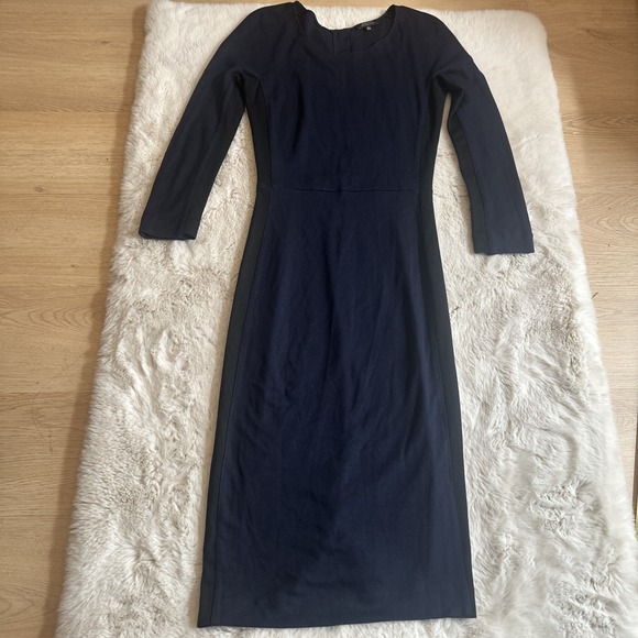 Babaton Made in Italy Women's Navy Bodycon Midi Dress Long Sleeve Work Evening 4